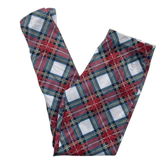 Holiday Tartan Plaid Leggings - Red Green White - Small - Picture 1 of 6